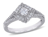 1/2 Carat (ctw H-I, I1-I2) Diamond Engagement Halo Ring in 14K White Gold